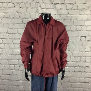 1990's Vintage Burgundy Collared Windbreaker Jacket with Drawstring for Guys